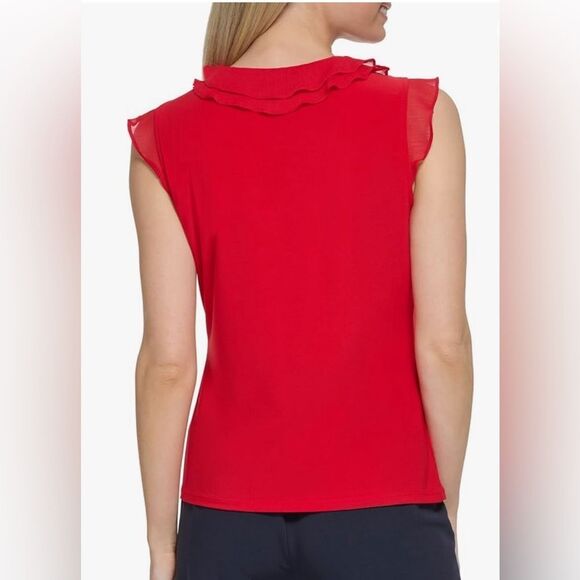 Tommy Hilfiger Red Sleeveless Ruffle Front Shirt Size S - Picture 3 of 4